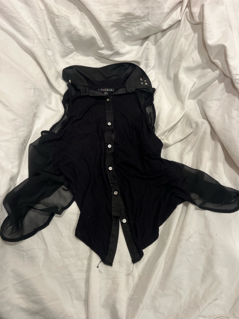 eye candy Black Sheer Sleeve Button-Up Blouse